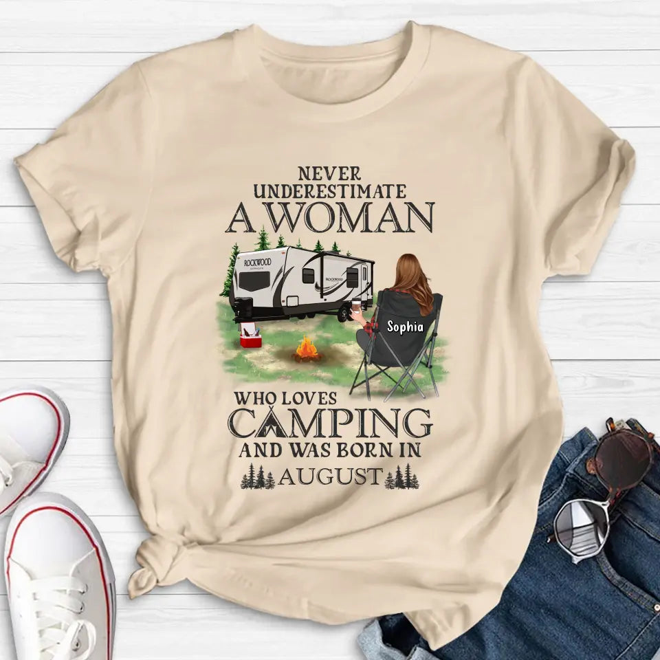 Personalized Camping Shirt/Hoodie - Gift Idea For Camping Lover - Never Underestimate A Woman Who Loves Camping And Was Born In August