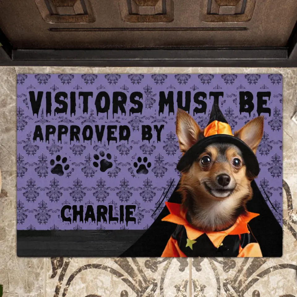 Personalized Upload Photo Doormat - Halloween Gift Idea For Dog/Cat Owner - Visitors Must Be Approved By Charlie