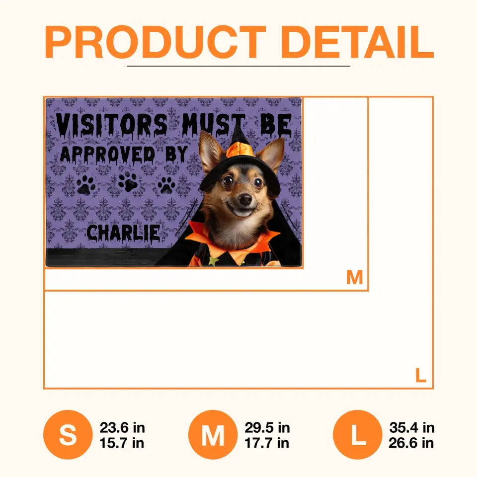 Personalized Upload Photo Doormat - Halloween Gift Idea For Dog/Cat Owner - Visitors Must Be Approved By Charlie