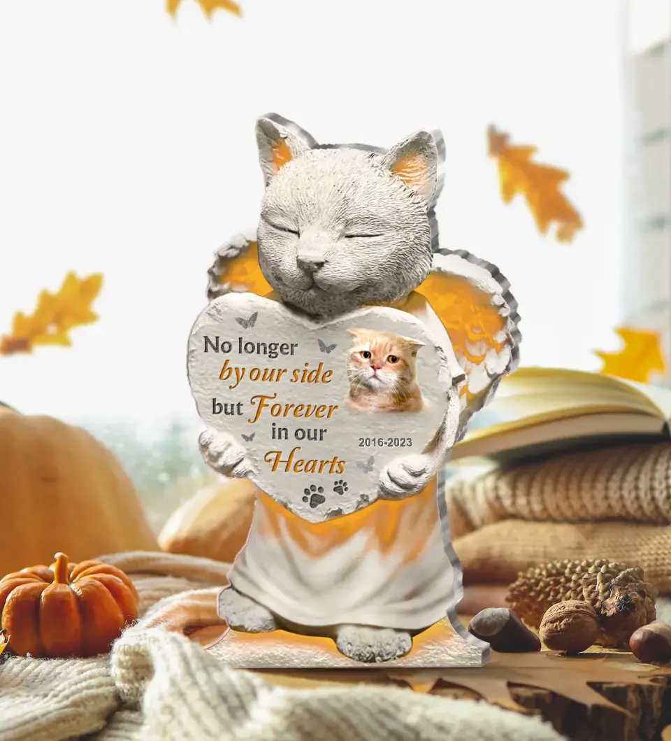 Personalized Memorial Acrylic Plaque - Memorial Gift Idea For Christmas/Cat Lover - Upload Cat Photo - No Longer By Our Side But Forever In Our Hearts