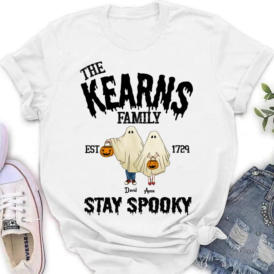 Personalized Spooky Family T-shirt/Long Sleeve/Sweatshirt/Hoodie - Gift Idea For Family/Halloween - Parents/Couple With Up to 3 Kids And 3 Dogs/Cats