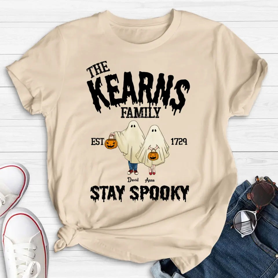 Personalized Spooky Family T-shirt/Long Sleeve/Sweatshirt/Hoodie - Gift Idea For Family/Halloween - Parents/Couple With Up to 3 Kids And 3 Dogs/Cats