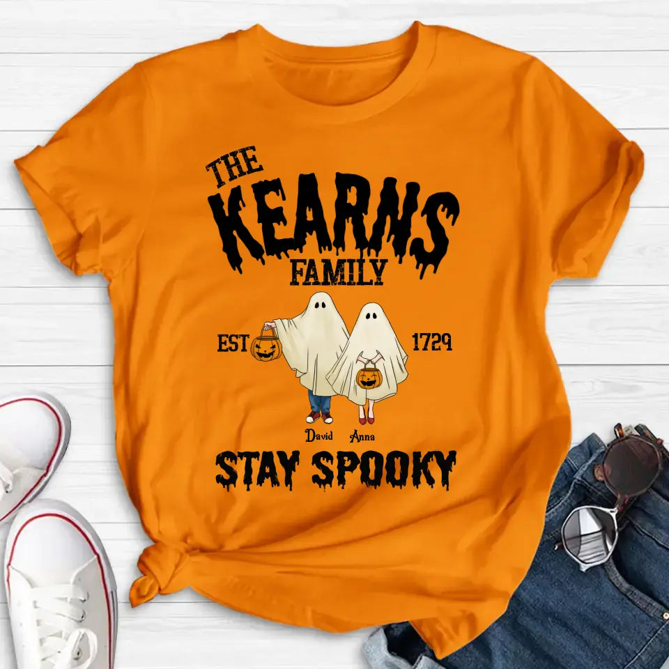 Personalized Spooky Family T-shirt/Long Sleeve/Sweatshirt/Hoodie - Gift Idea For Family/Halloween - Parents/Couple With Up to 3 Kids And 3 Dogs/Cats