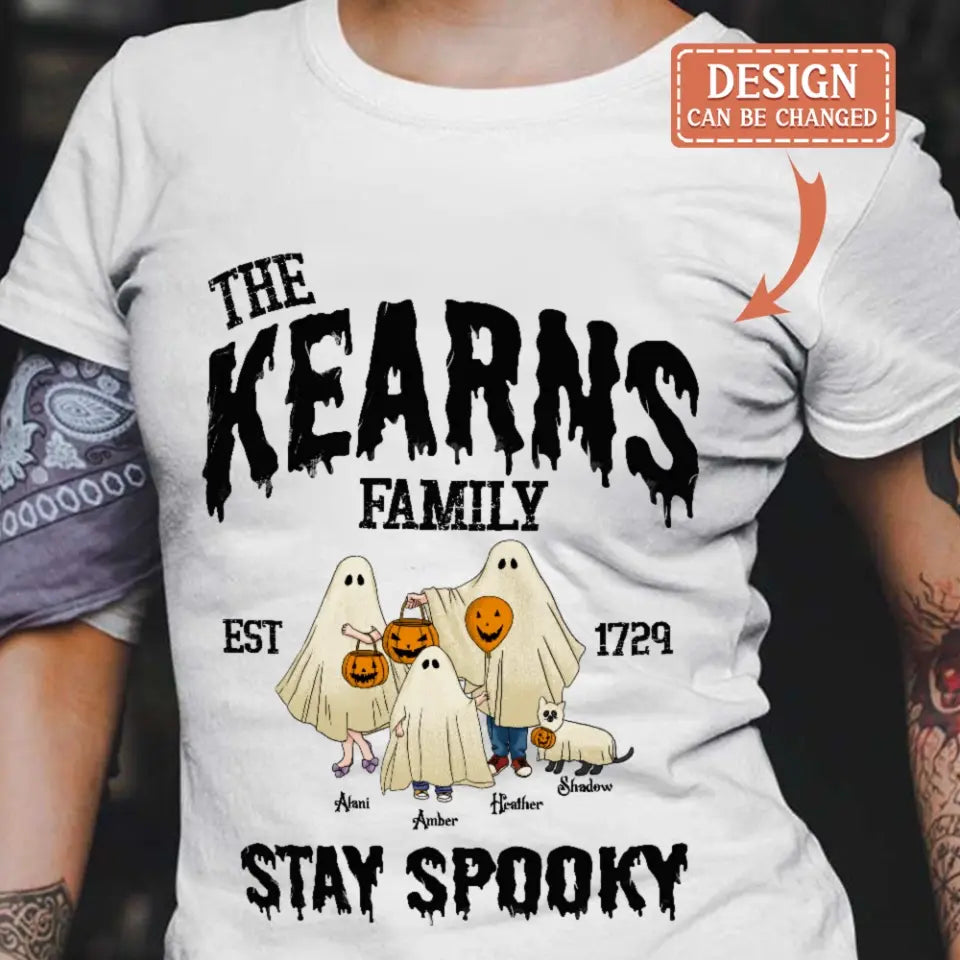 Personalized Spooky Family T-shirt/Long Sleeve/Sweatshirt/Hoodie - Gift Idea For Family/Halloween - Parents/Couple With Up to 3 Kids And 3 Dogs/Cats