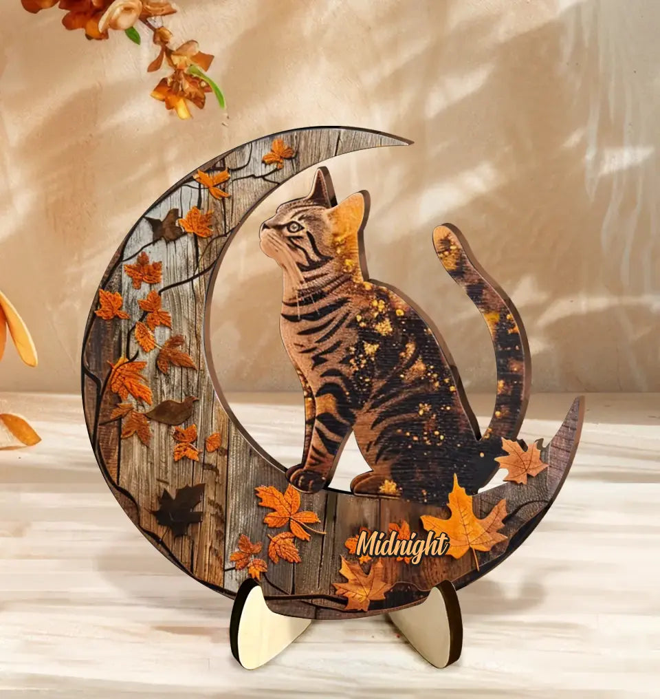 Personalized Cat Fall 2 Layered Wooden Art - Gift Idea For Cat Lover