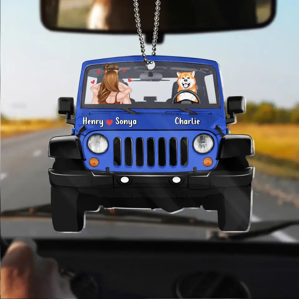 Personalized Dog And Couple Car Acrylic Ornament - Gift Idea For Car Owner/Dog Lover/Couple