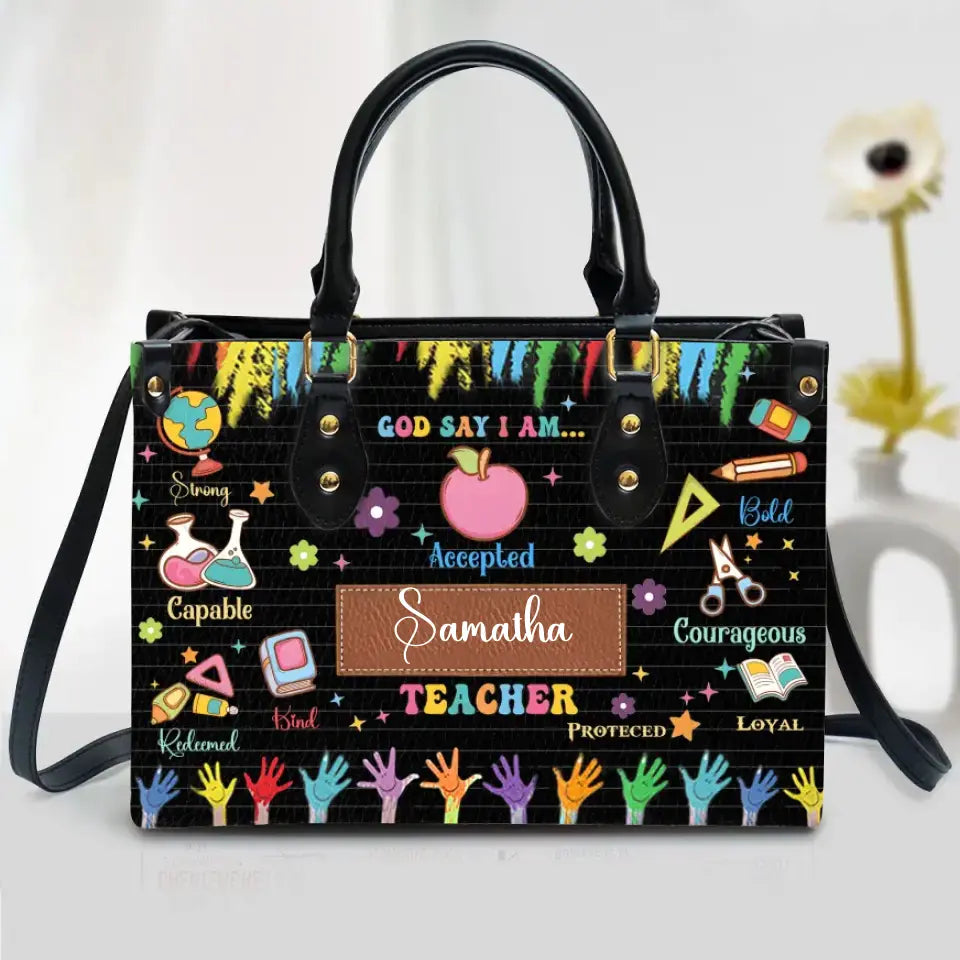 Personalized Teacher PU Leather Handbag with Long Straps - Gift Idea For Teacher/Back To School