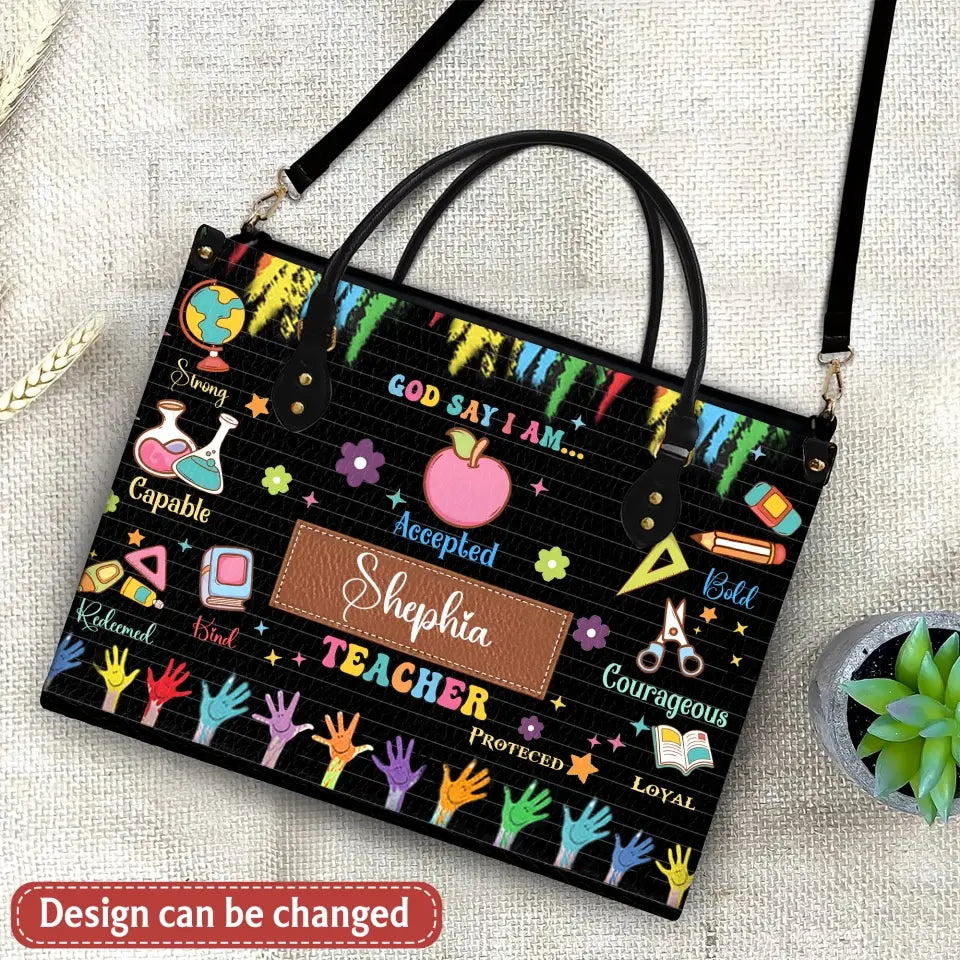 Personalized Teacher PU Leather Handbag with Long Straps - Gift Idea For Teacher/Back To School