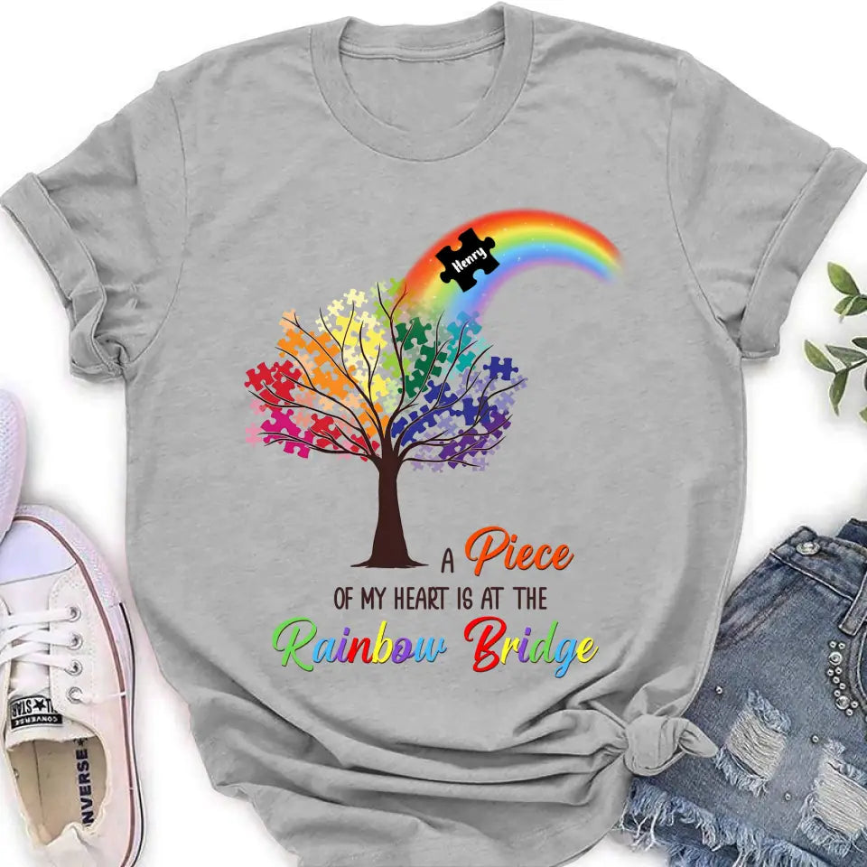 Personalized Memorial T-shirt/Long Sleeve/Sweatshirt/Hoodie - Memorial Gift Idea - A Piece Of My Heart Is At The Rainbow Bridge