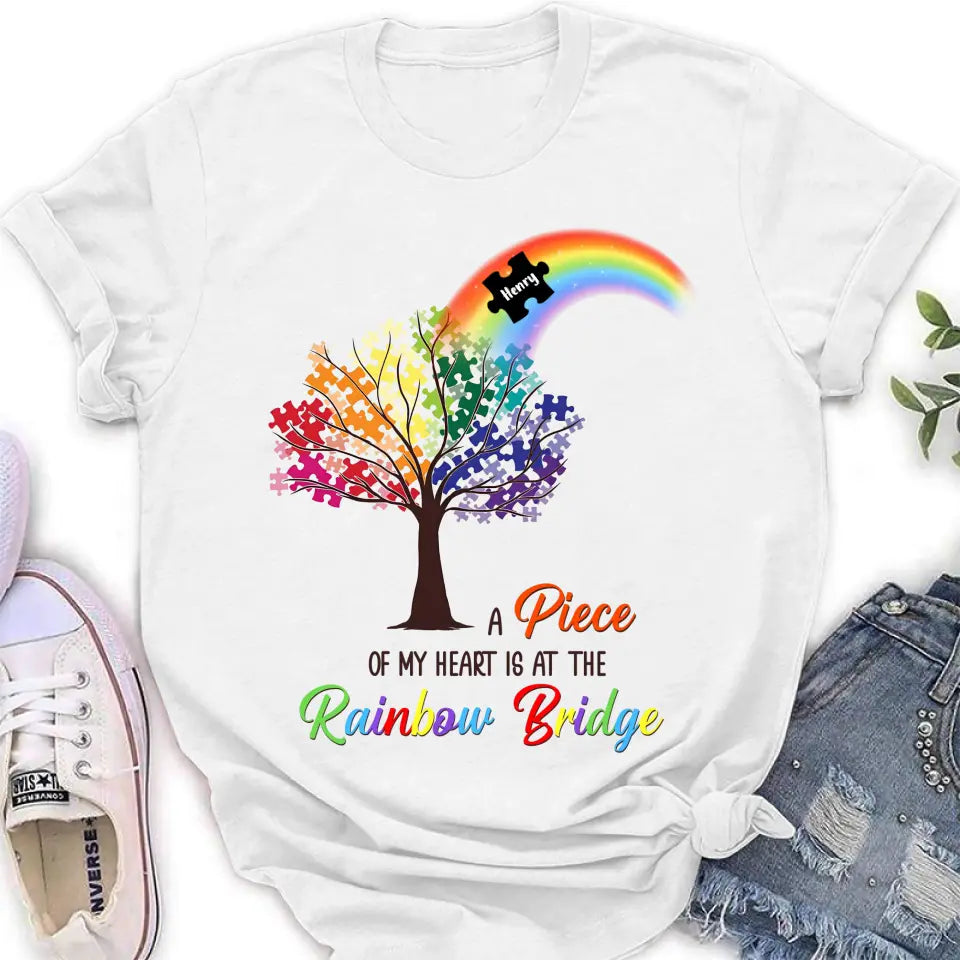 Personalized Memorial T-shirt/Long Sleeve/Sweatshirt/Hoodie - Memorial Gift Idea - A Piece Of My Heart Is At The Rainbow Bridge