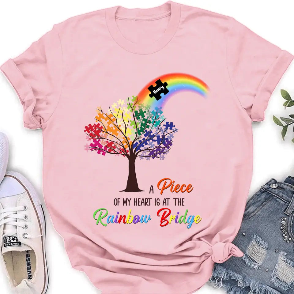 Personalized Memorial T-shirt/Long Sleeve/Sweatshirt/Hoodie - Memorial Gift Idea - A Piece Of My Heart Is At The Rainbow Bridge