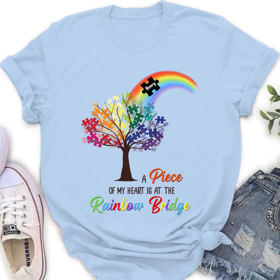 Personalized Memorial T-shirt/Long Sleeve/Sweatshirt/Hoodie - Memorial Gift Idea - A Piece Of My Heart Is At The Rainbow Bridge