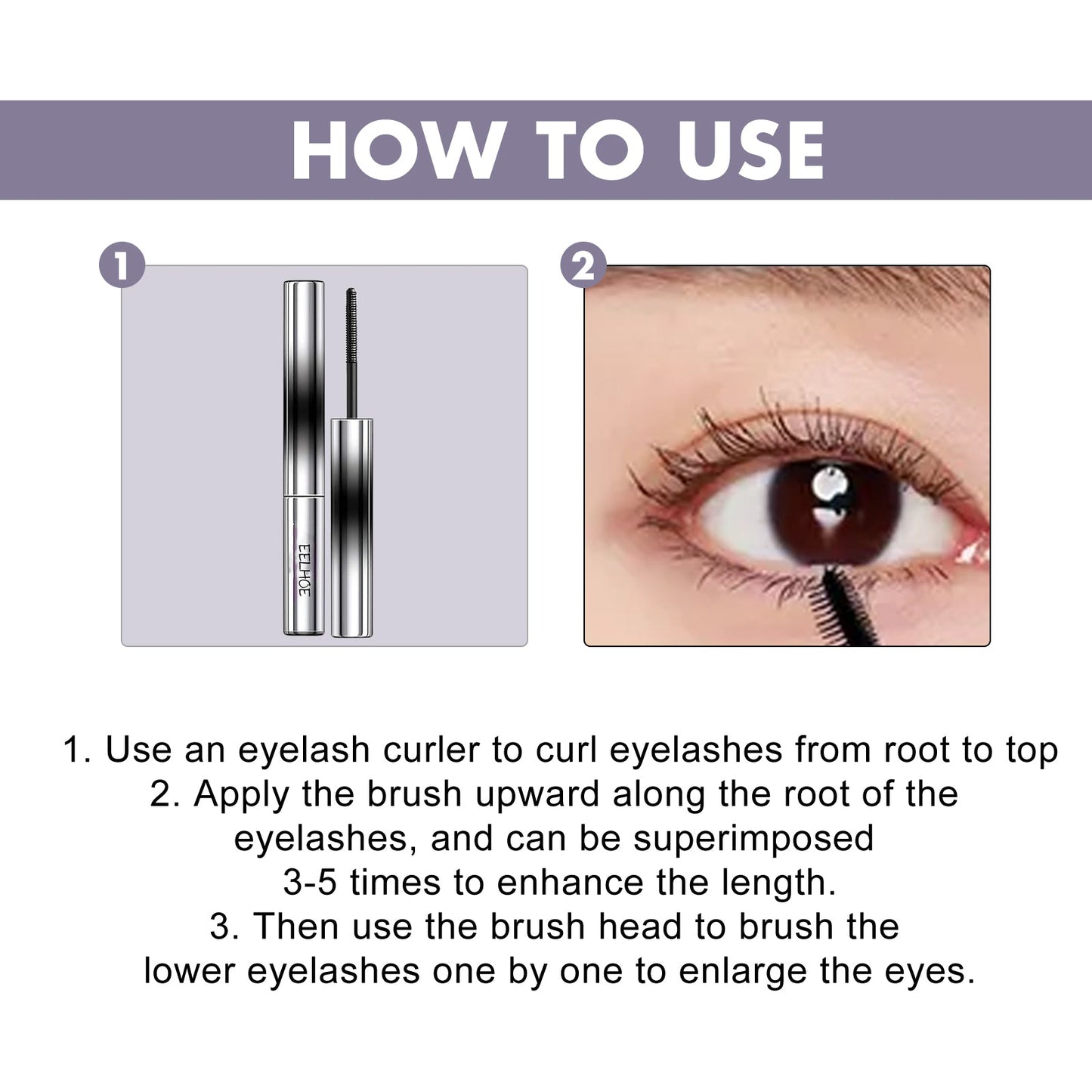 Curl Your Mascara, Eyelashes Black Beautiful Natural Thick Sweat-Proof, Not Smudgy, Not Makeup Off Slim Long