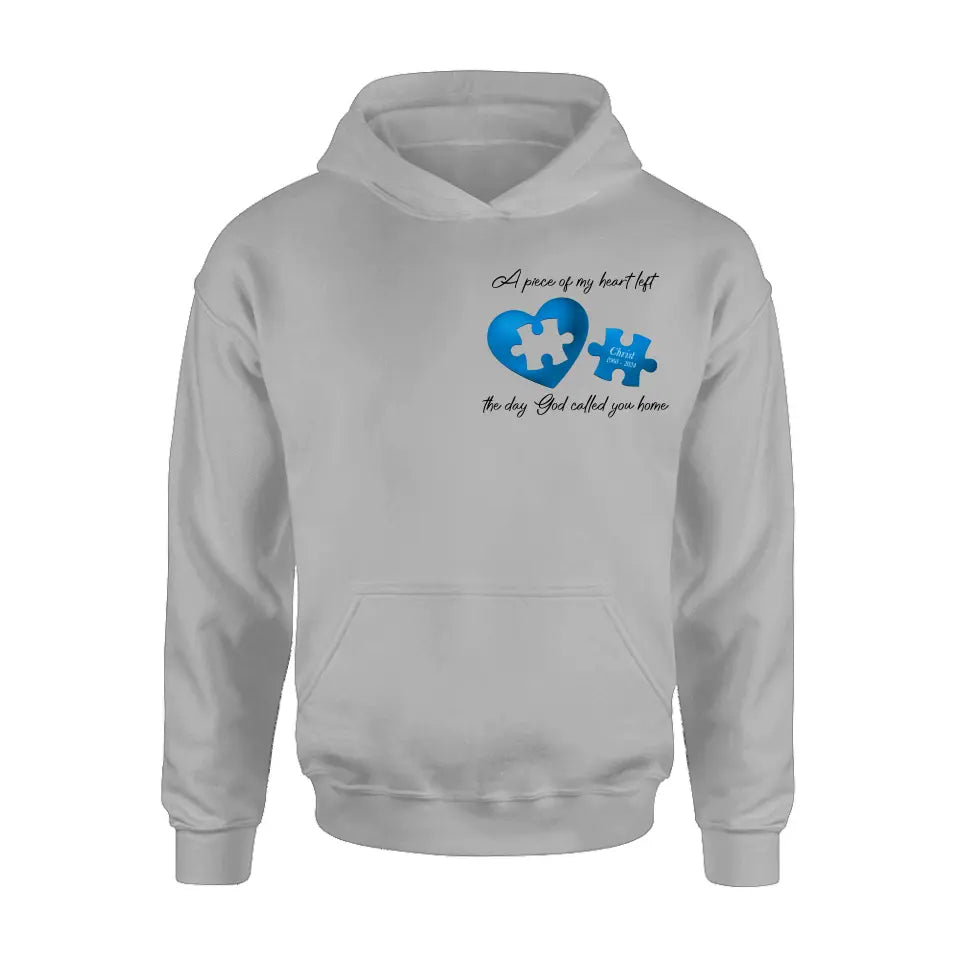 Personalized Memorial Shirt/Hoodie - Memorial Gift Idea for Mother's Day/Father's Day - A Piece Of My Heart Left The Day God Called You Home