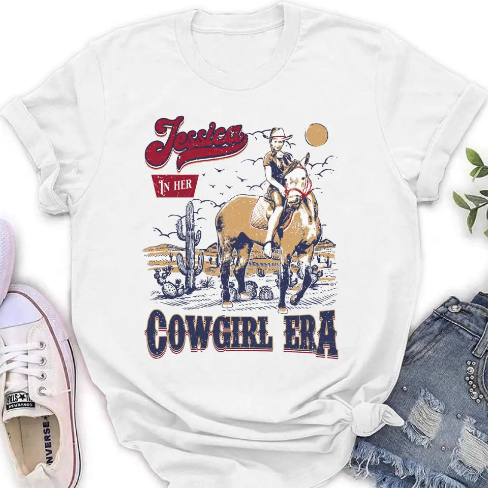 Personalized Cowgirl In Her Era T-shirt - Upload Photo - Gift Idea To Girl Friend/Cowgirl