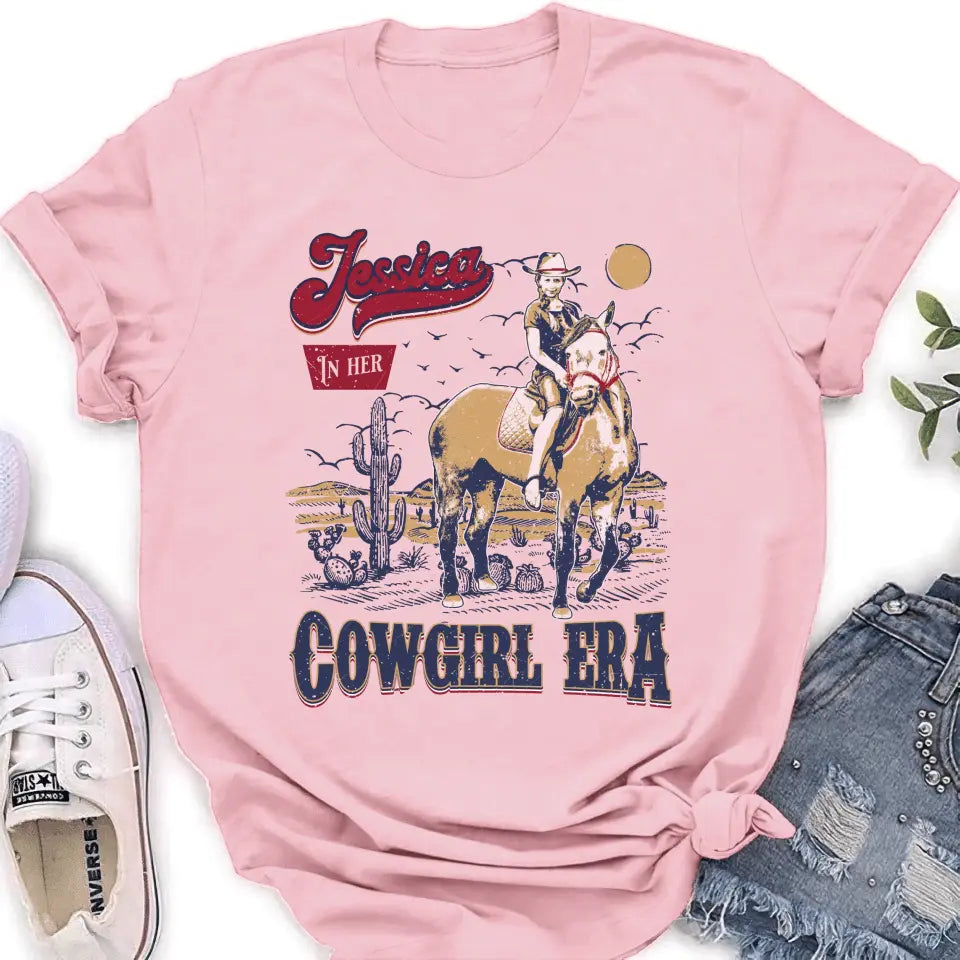 Personalized Cowgirl In Her Era T-shirt - Upload Photo - Gift Idea To Girl Friend/Cowgirl