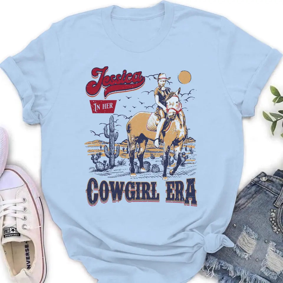 Personalized Cowgirl In Her Era T-shirt - Upload Photo - Gift Idea To Girl Friend/Cowgirl