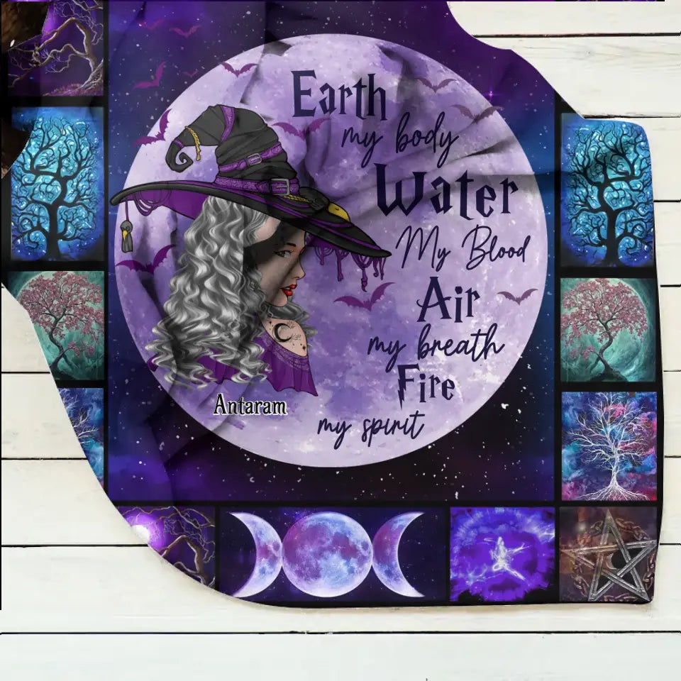 Personalized Witch Quilt/Fleece Throw Blanket - Gift Idea For Witch Lover - Earth My Body Water My Blood Air My Breath Fire My Spirit