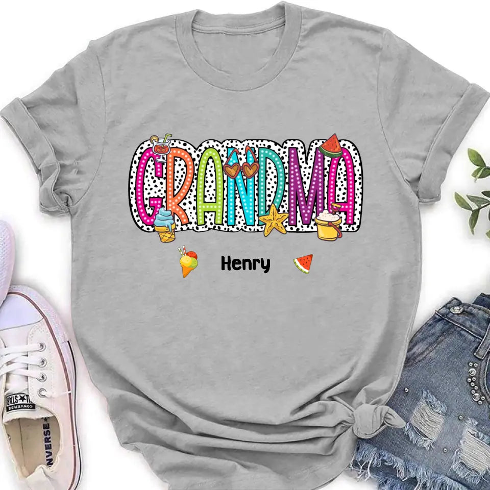 Personalized Grandma Summer Dalmatian Dots T-shirt - Summer  Gift Idea From Kids to Gigi/Grandma - Custom Names with up to 9 Kids