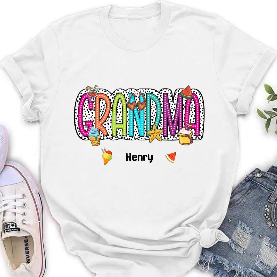 Personalized Grandma Summer Dalmatian Dots T-shirt - Summer  Gift Idea From Kids to Gigi/Grandma - Custom Names with up to 9 Kids