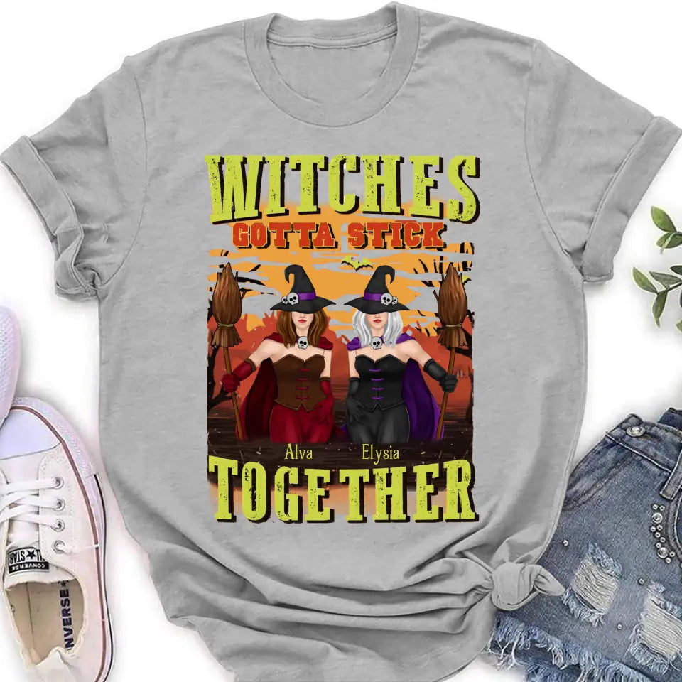 Personalized Witch Besties T-shirt/Long Sleeve/Sweatshirt/Hoodie - Halloween Gift Idea For Friends/Besties/Sisters - Witches Gotta Stick Together