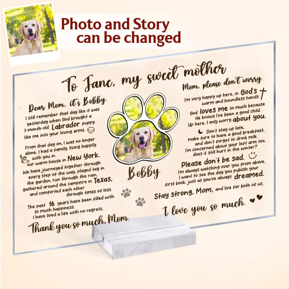 Personalized Memorial Pet Acrylic Plaque - Custom Photo And Dog's Story - Memorial Gift Idea For Dog Lover