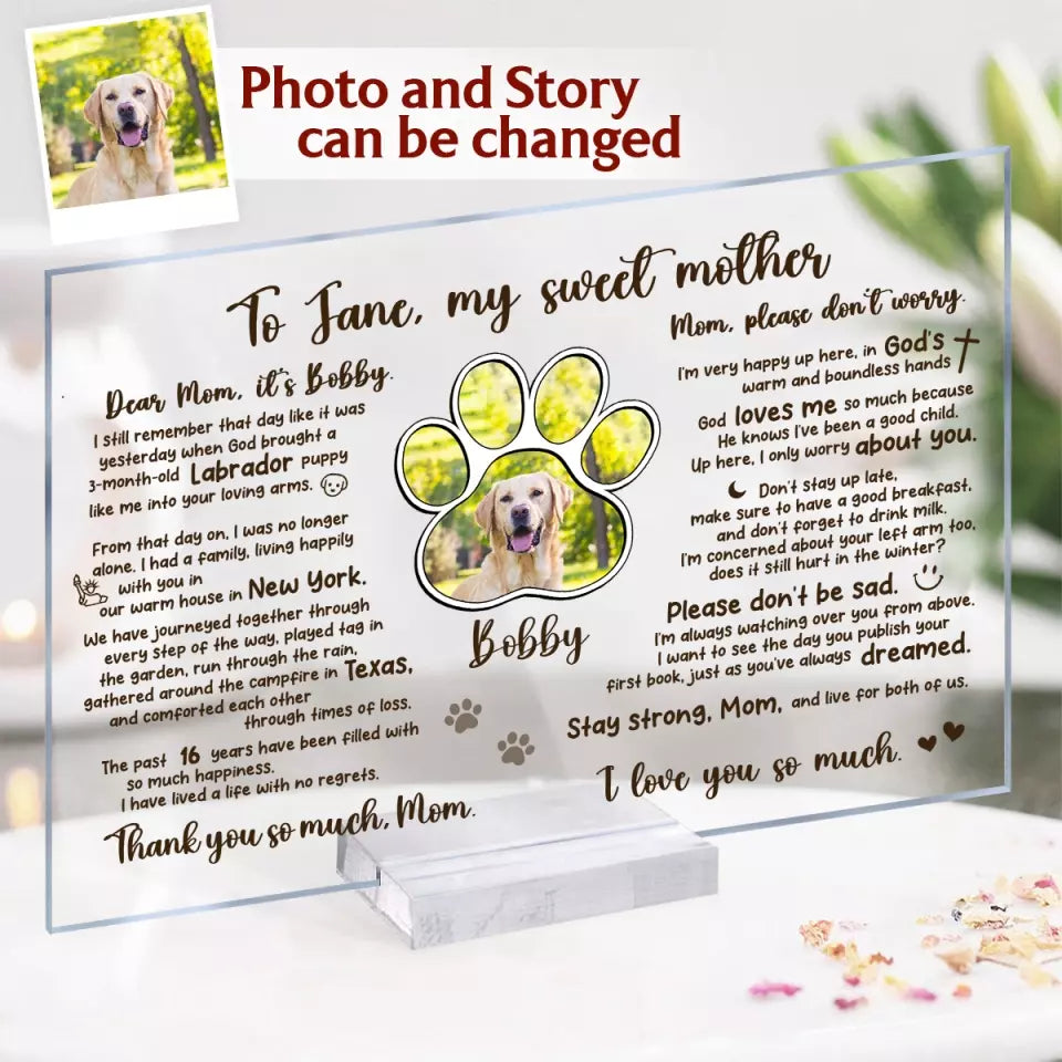 Personalized Memorial Pet Acrylic Plaque - Custom Photo And Dog's Story - Memorial Gift Idea For Dog Lover