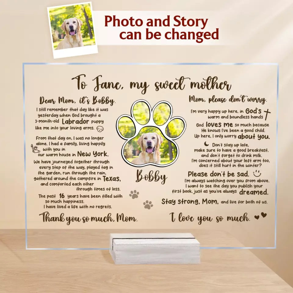 Personalized Memorial Pet Acrylic Plaque - Custom Photo And Dog's Story - Memorial Gift Idea For Dog Lover