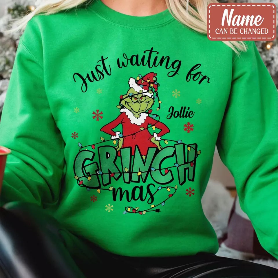 Personalized Christmas AOP Sweater - Gift Idea For Friend/Family Member - Just Waiting For Grinchmas
