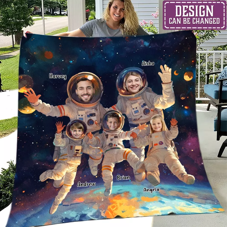 Personalized Astronus Fleece Throw Blanket & Quilt - Adult/Couple/Parents With Up to 5 Kid  - Upload Photo - Gift Idea For Family
