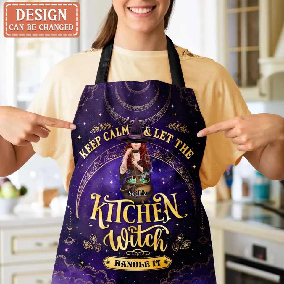 Personalized Witch Kitchen Fashion Home Pocketless Apron - Halloween Gift Idea - Keep Calm And Let The Kitchen Witch Handle It