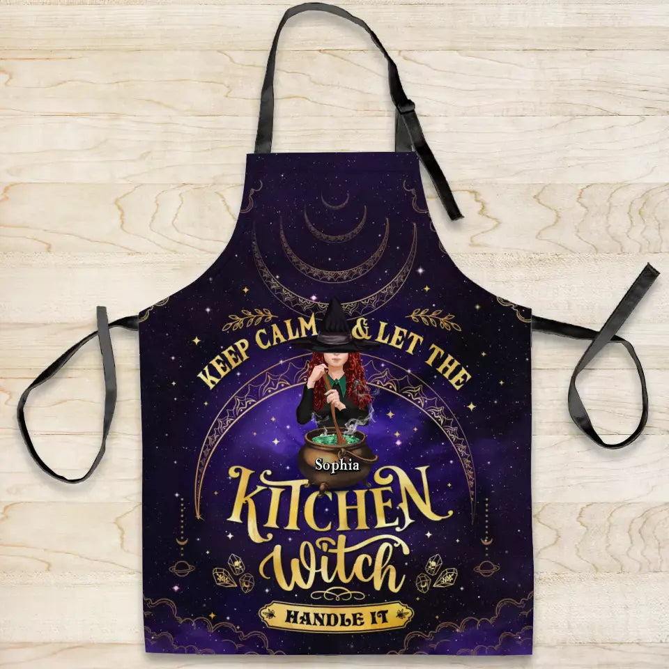Personalized Witch Kitchen Fashion Home Pocketless Apron - Halloween Gift Idea - Keep Calm And Let The Kitchen Witch Handle It
