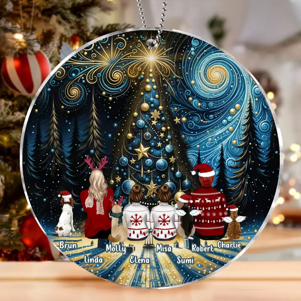 Personalized Family Acrylic Ornament - Christmas Gift Idea For Family with up to 2 Kids and 4 Pets