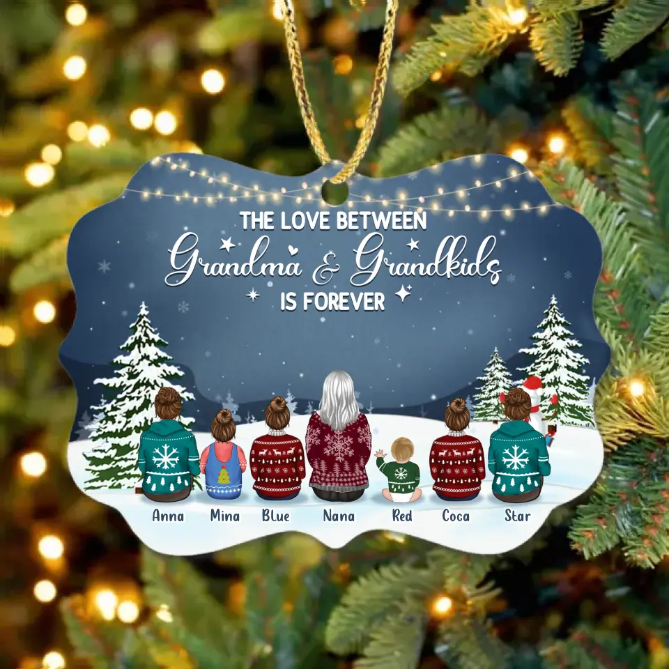 Personalized Grandma Kids Wooden Ornament - Christmas Gift Idea - Up to 6 Kids - The Love Between Grandma & Grandkids Is Forever