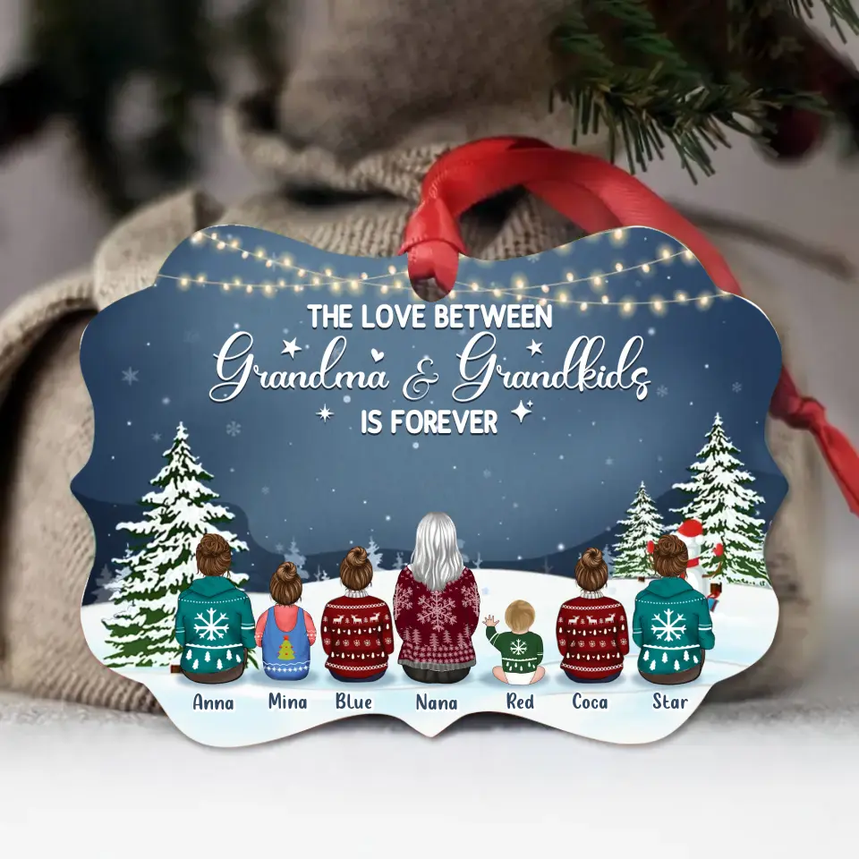 Personalized Grandma Kids Wooden Ornament - Christmas Gift Idea - Up to 6 Kids - The Love Between Grandma & Grandkids Is Forever