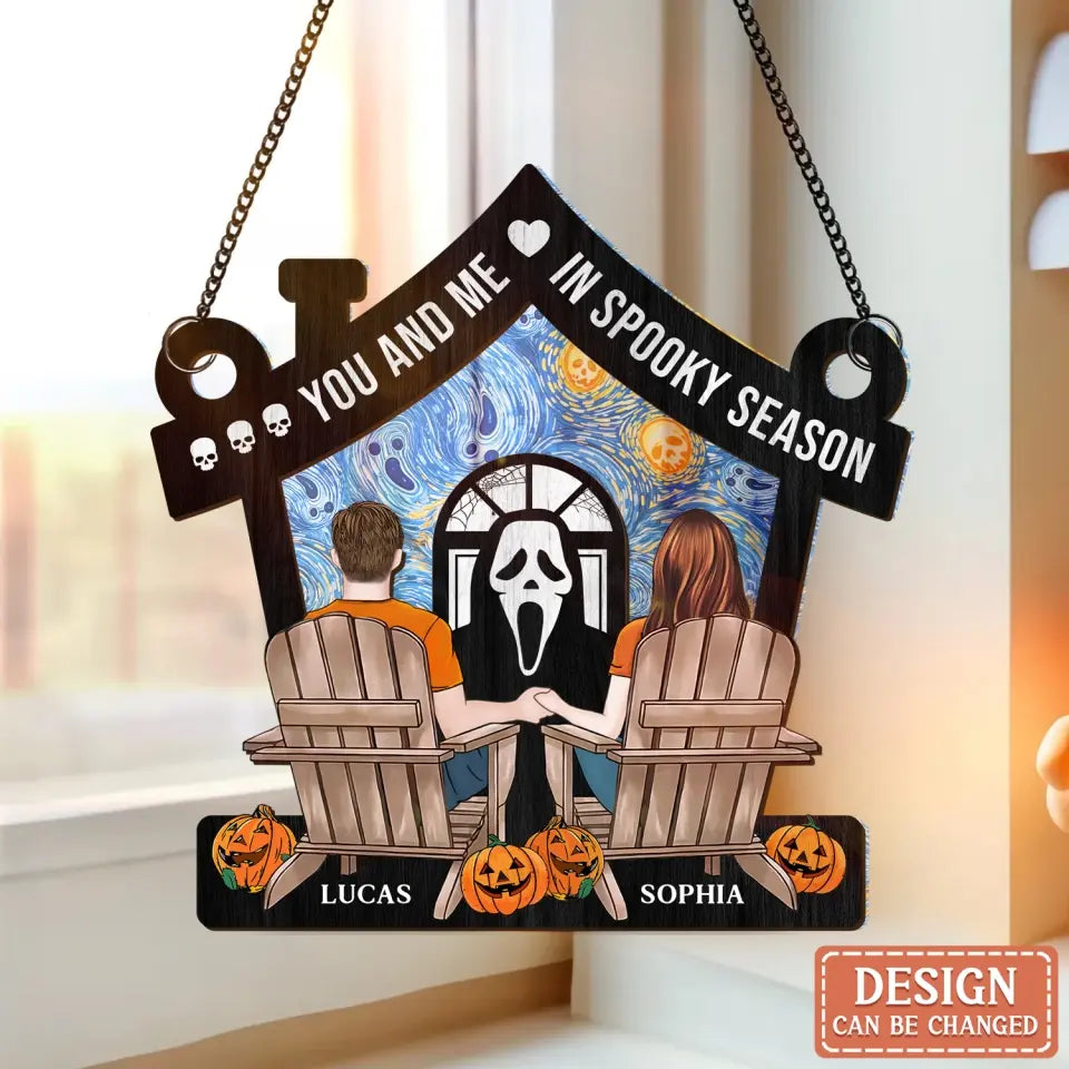 Personalized Couple Spooky Season Hanging Suncatcher Ornament - Gift Idea For Couple - You And Me