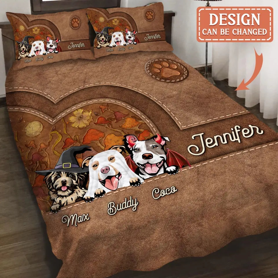 Personalized Dog Halloween Quilt Bed Sets - Gift Idea For Dog Lover - Up to 6 Dogs