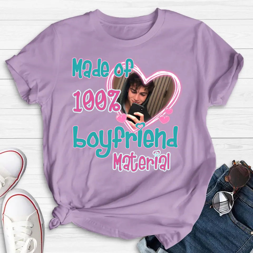 Personalized Boyfriend Material T-shirt/Long Sleeve/Sweatshirt/Hoodie - Upload Photo - Couple Gift Idea