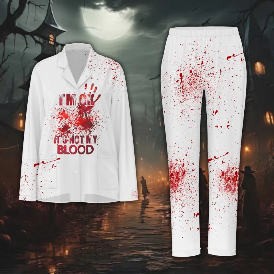 Personalized All-Over Print Women's Pajama Set - Halloween Gift Idea - I'm Ok It's Not My Blood