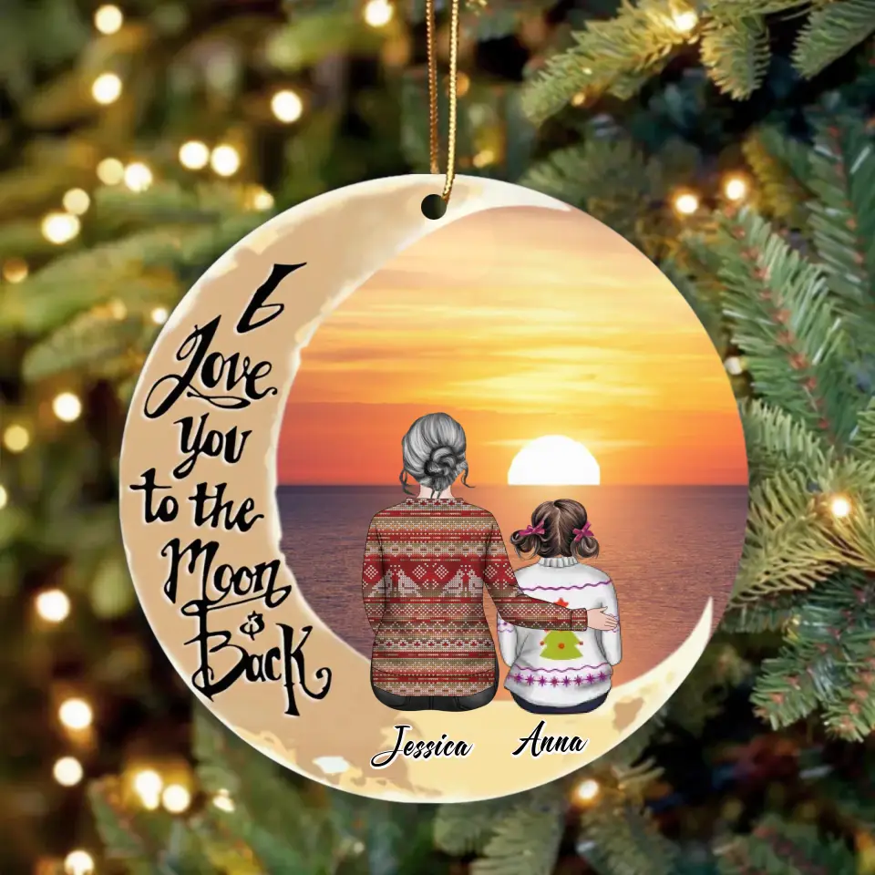Personalized Grandma Kids Acrylic Ornament - Christmas Gift Idea For Grandma - Up to 3 Kids - I Love You To The Moon & Back