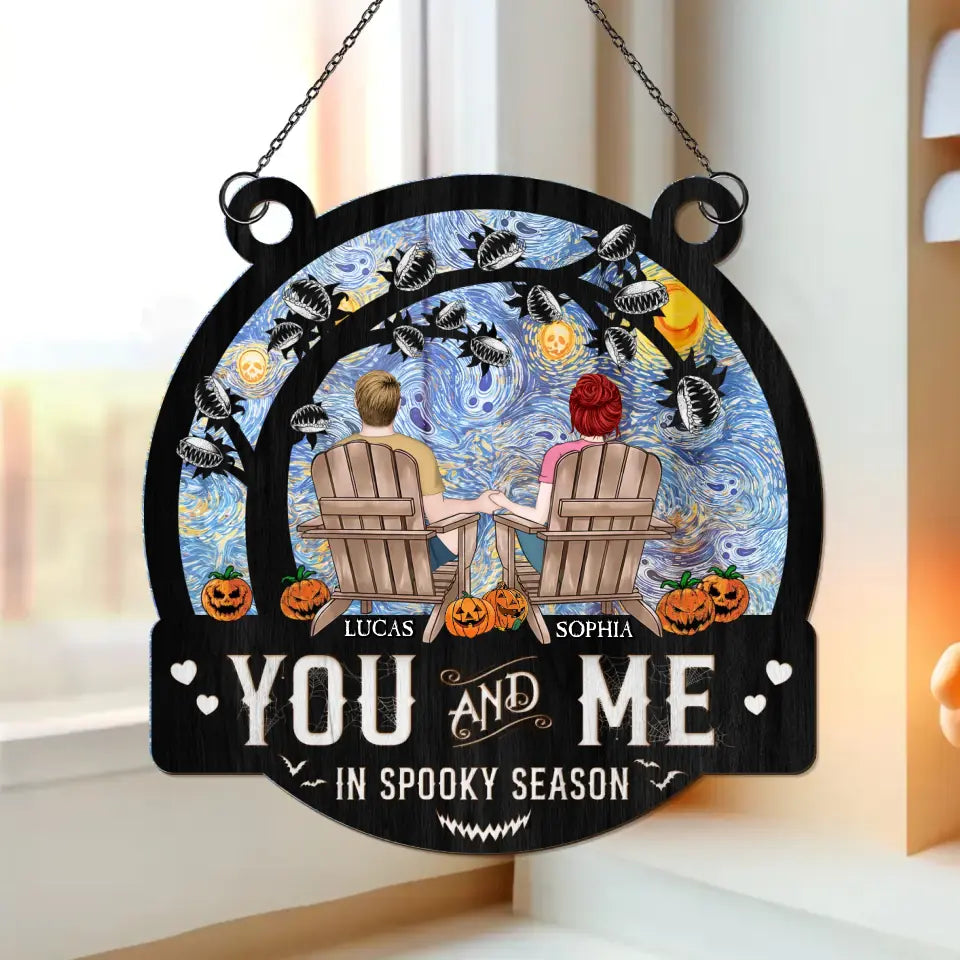Personalized Couple Halloween Hanging Suncatcher Ornament - Gift Idea For Couple - You And Me In Spooky Season