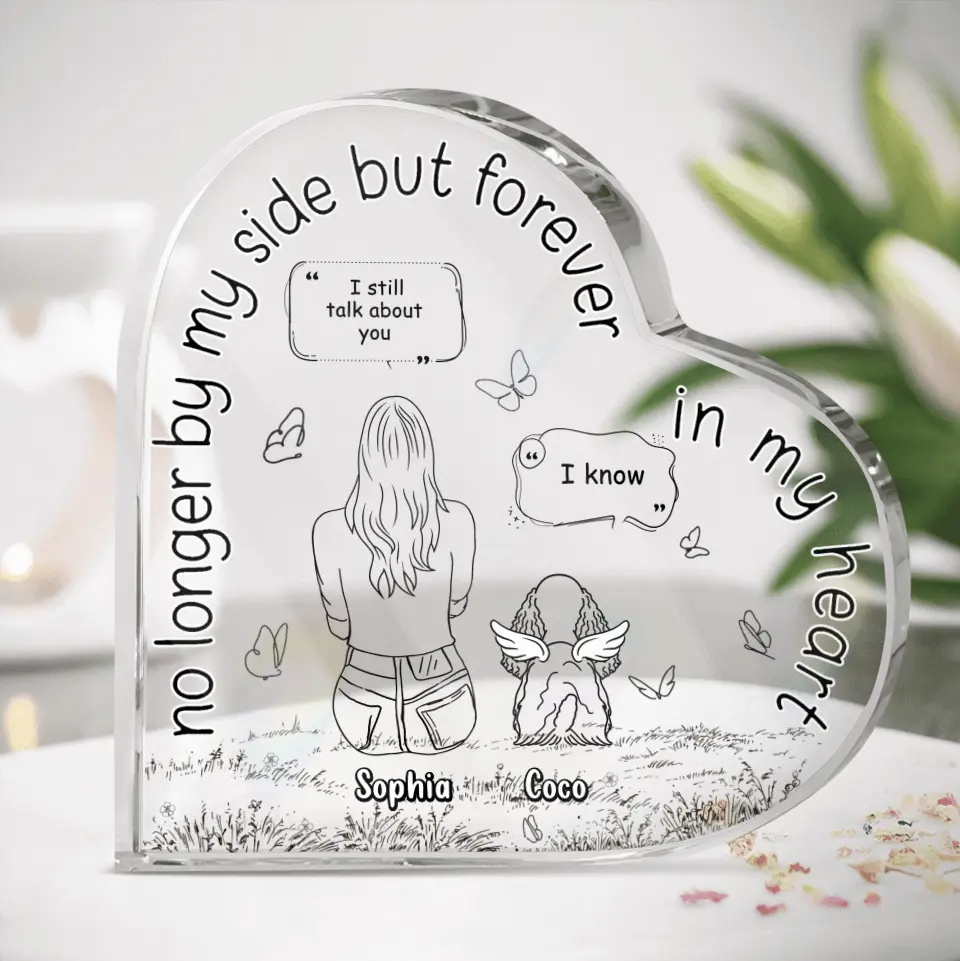 Personalized Memorial Pet Crystal Heart - Up to 3 Pets - Gift Idea For Dog/Cat Lover - No Longer By My Side But Forever In My Heart