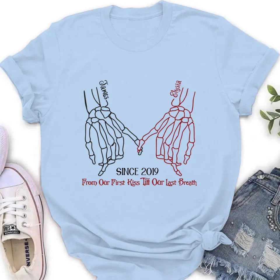 Personalized Couple Halloween T-shirt/Long Sleeve/Sweatshirt/Hoodie - Gift Idea For Couple - From Our First Kiss Till Our Last Breath