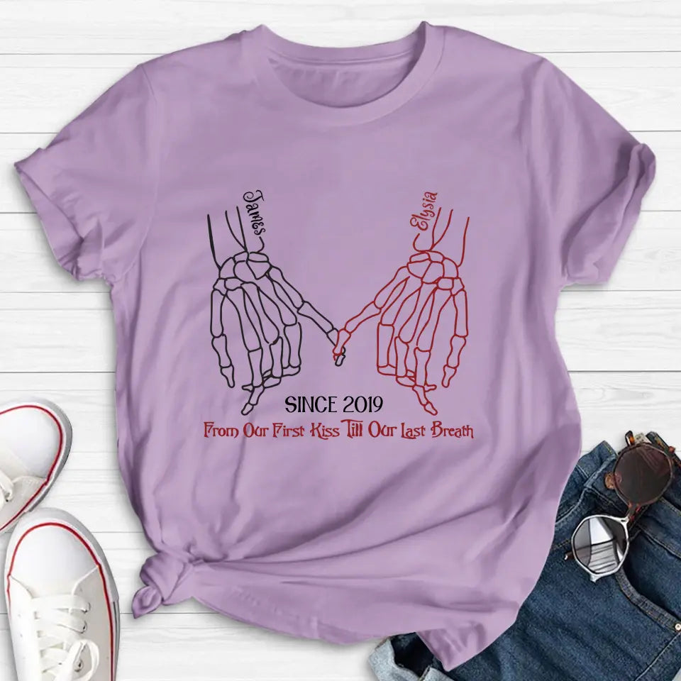 Personalized Couple Halloween T-shirt/Long Sleeve/Sweatshirt/Hoodie - Gift Idea For Couple - From Our First Kiss Till Our Last Breath