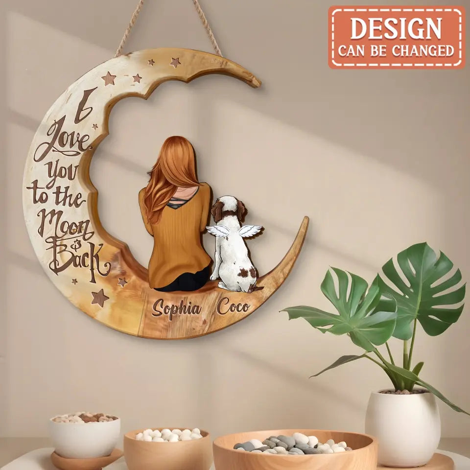 Personalized Memorial Cat Moon Wooden Art - Memorial Gift Idea for Cat/Dog Lover - I Love You To The Moon And Back