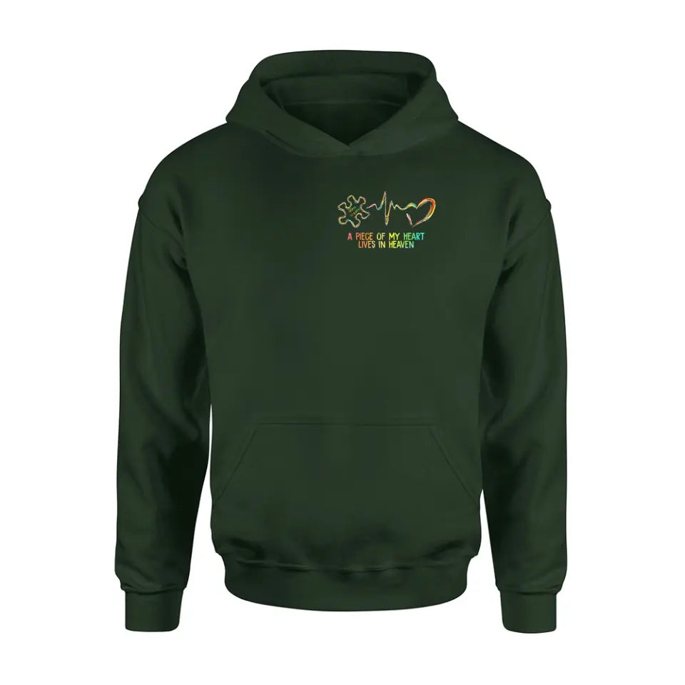 Personalized Memorial T-Shirt/Hoodie - Memorial Gift For Family Member - A Piece Of My Heart Lives In Heaven