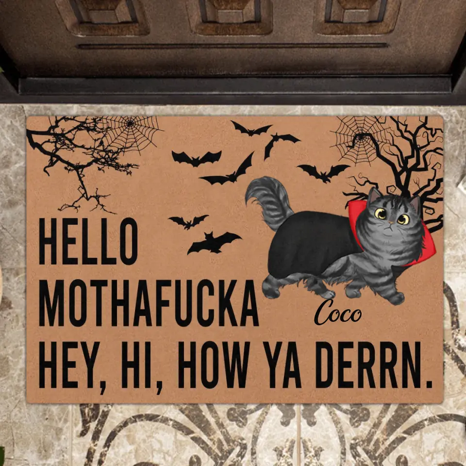Personalized Cat Doormat - Halloween Gift Idea For Cat Lover - Up to 5 Cats - Hello Mothafucka