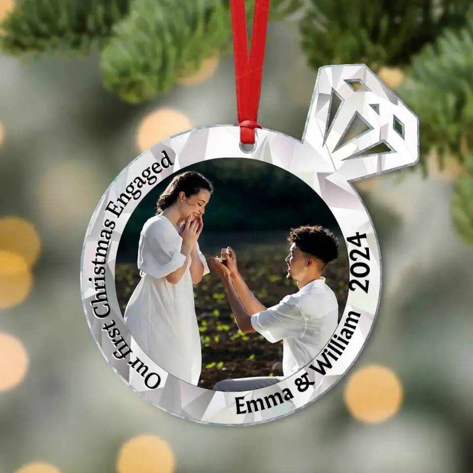 Personalized Couple Acrylic Ornament - Upload Couple Photo - Our First Christmas Engaged