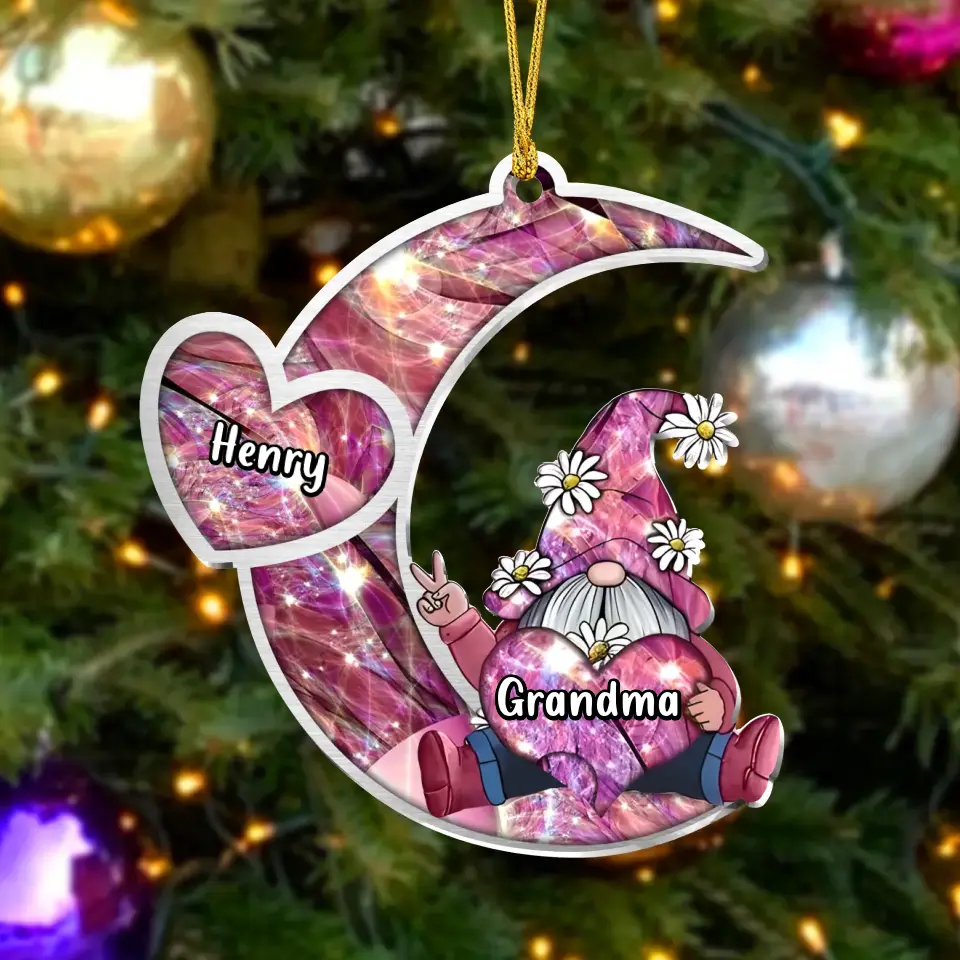 Personalized Sparkling Grandma Nana With Sweet Heart Kids Acrylic Car Ornament - Gift Idea To Grandma/Mother - Up to 5 Kids