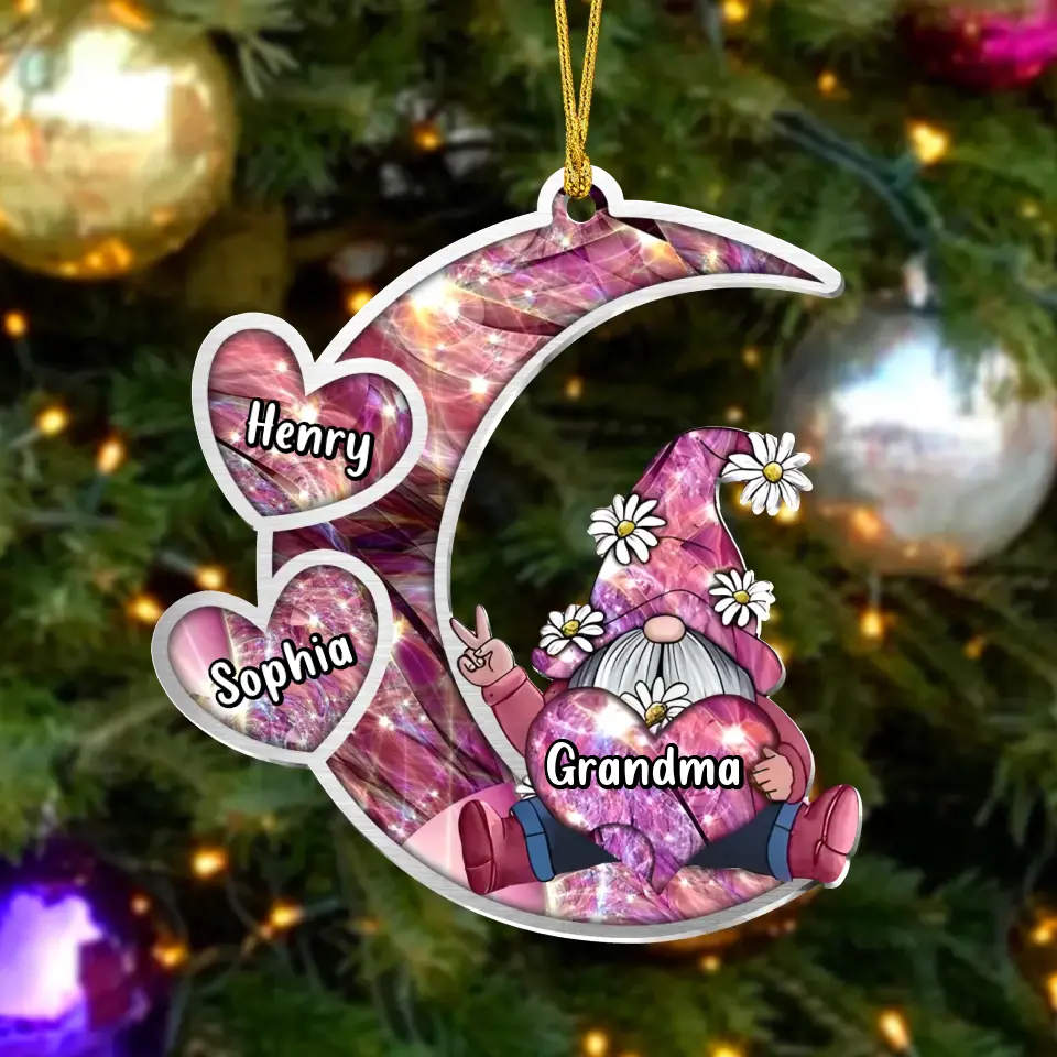 Personalized Sparkling Grandma Nana With Sweet Heart Kids Acrylic Car Ornament - Gift Idea To Grandma/Mother - Up to 5 Kids